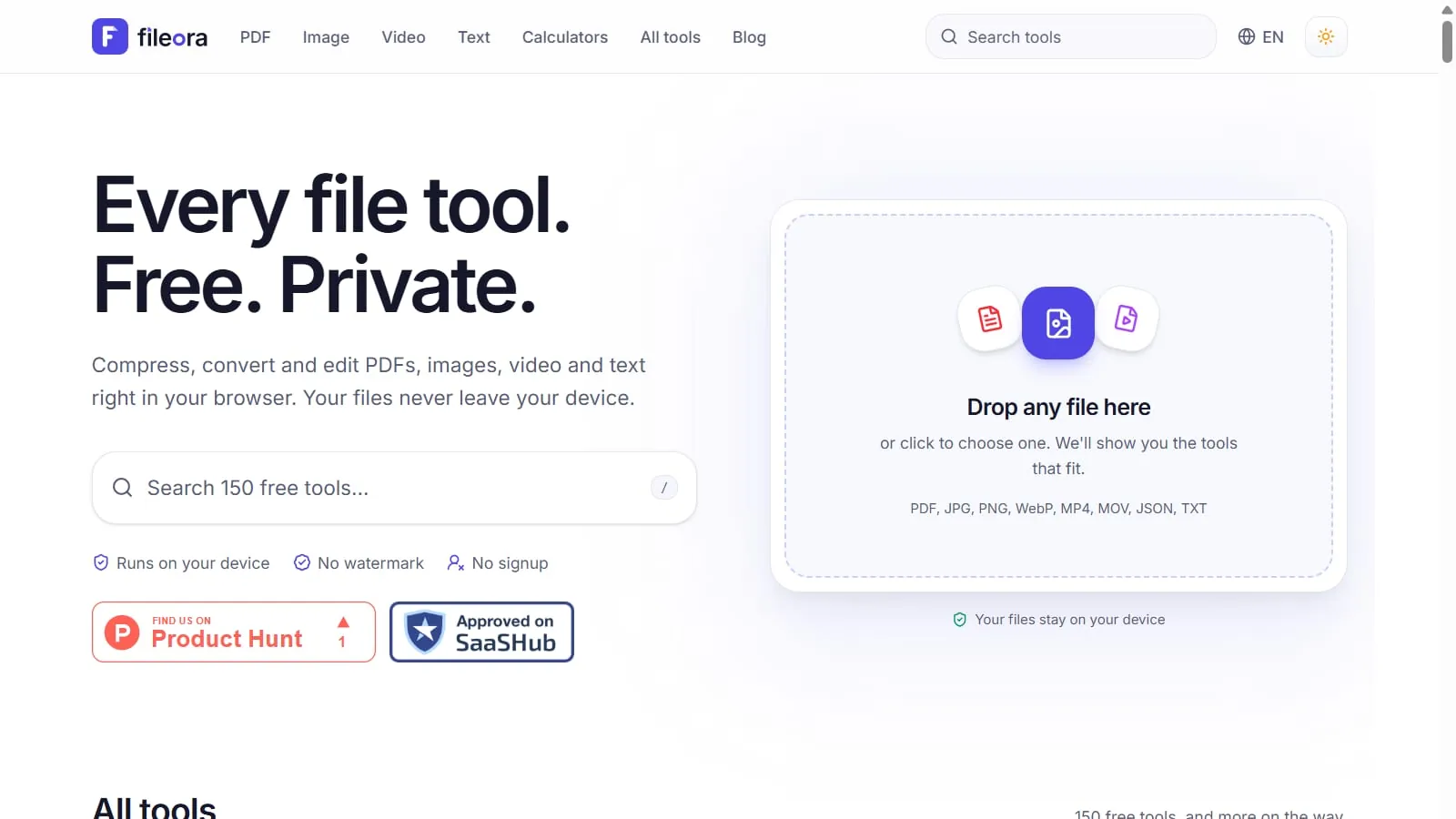 Fileora: 150 free file tools that run in your browser screenshot